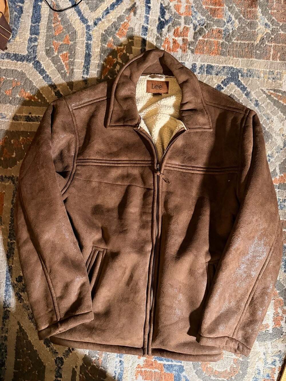 Lee Sherpa Lined Suede Jacket Brown size Large